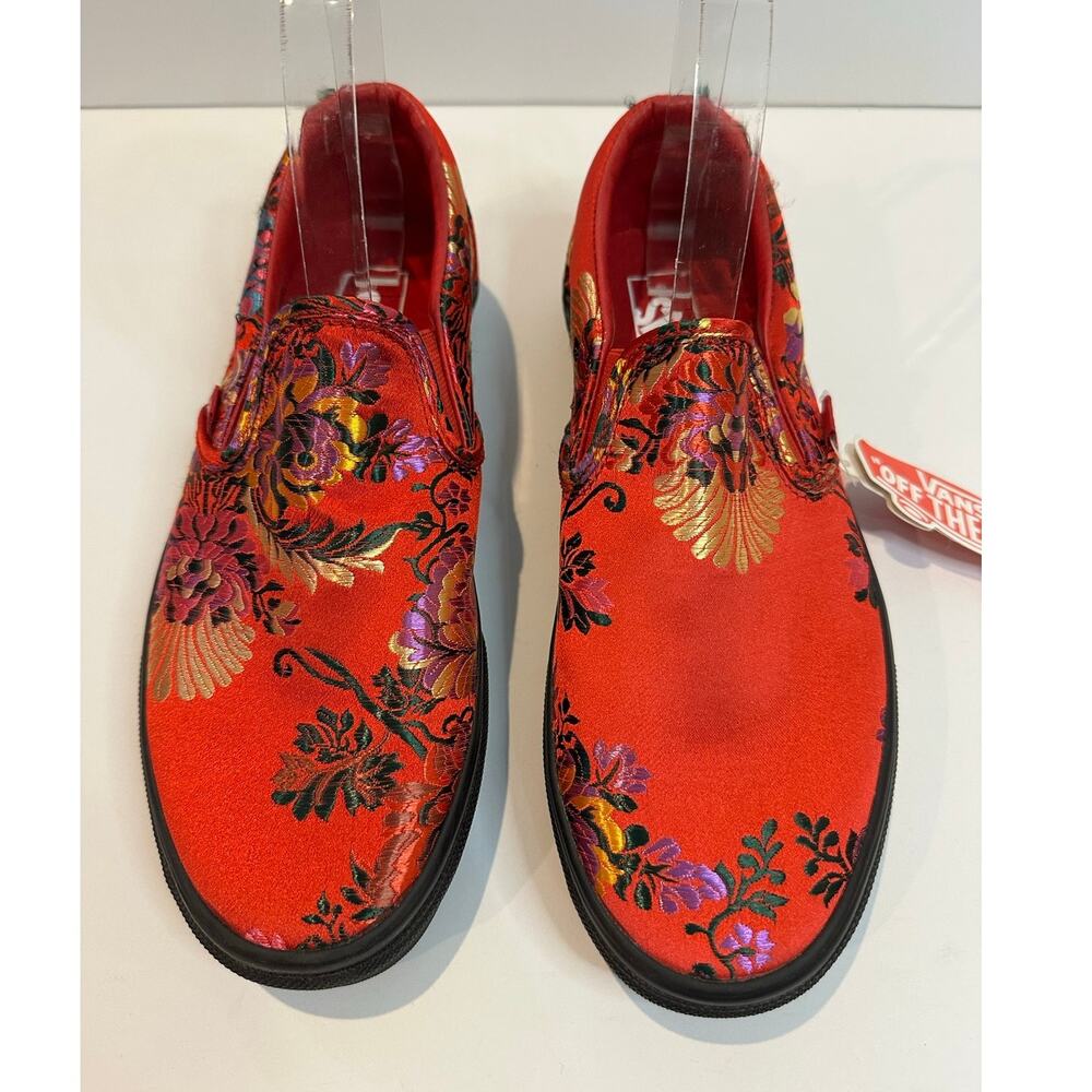 Vans Classic Slip-On Festival Embroidered Satin Sneakers Women’s 9 Red NWOB - Picture 3 of 10